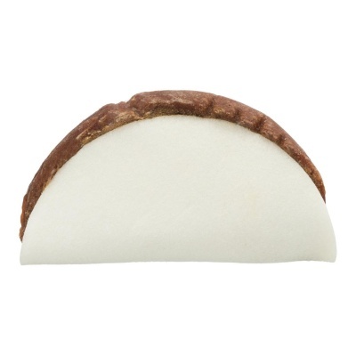 Almofada semicircular branca e castanha com textura parecida a pão