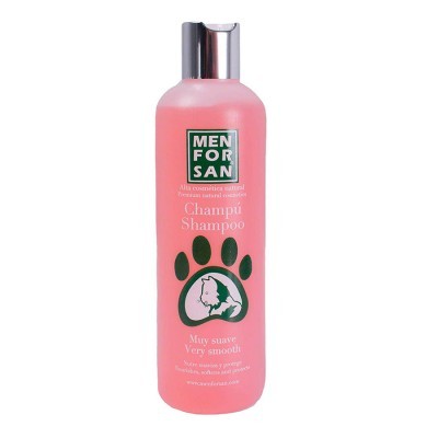 Frasco rosa de champô para animais MEN FOR SAN com tampa prateada