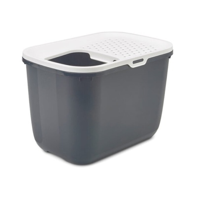 Caixa de arrumação em plástico cinzento com tampa branca