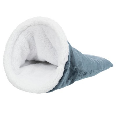 Túnel para animais azul com interior branco felpudo