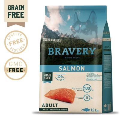 Embalagem de ração para cães Bravery sabor salmão 12 kg