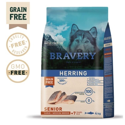 Pacote de ração para cães Bravery Herring Senior 4 kg