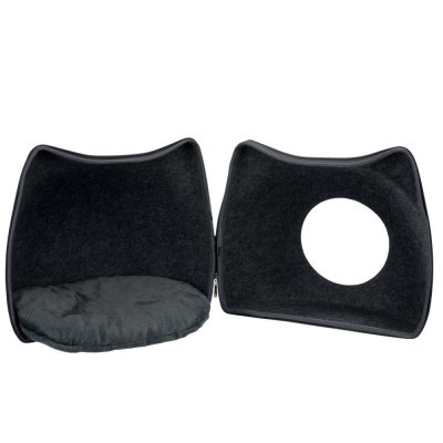 Conjunto para animais de estimação preto com almofada e parede lateral com buraco