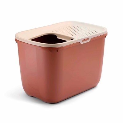 Contentor plástico castanho com tampa creme perfurada e abertura