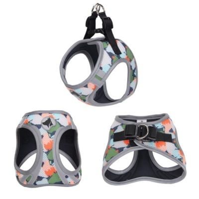 Peitoral para cachorro camuflado colorido com fivela e argola metálica