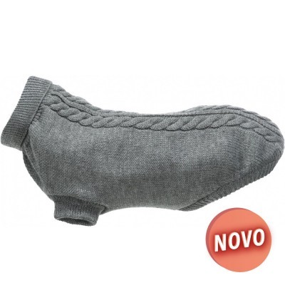 Camisola cinzenta para cão com padrão de trança e etiqueta NOVO