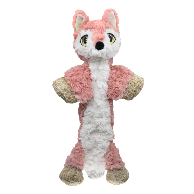 Pelúcia raposa cor-de-rosa e branca com patas douradas