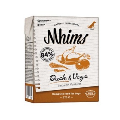 Embalagem de alimento para cães Nhims Duck & Vegs com ilustração de pato e vegetais