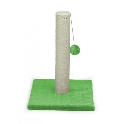 Arranhador para gatos verde com poste de sisal e bola pendurada