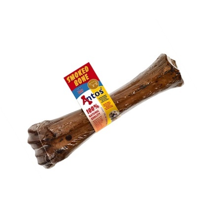 Osso fumado para cão Antos embalado em plástico com etiqueta colorida