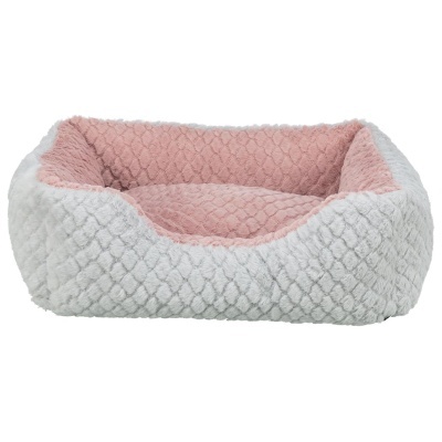 Cama para animais rosa e cinza com textura felpuda