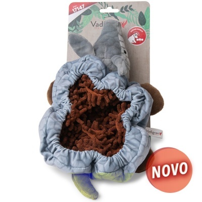 brinquedo para cão cinza e castanho em forma de crocodilo com interior texturizado