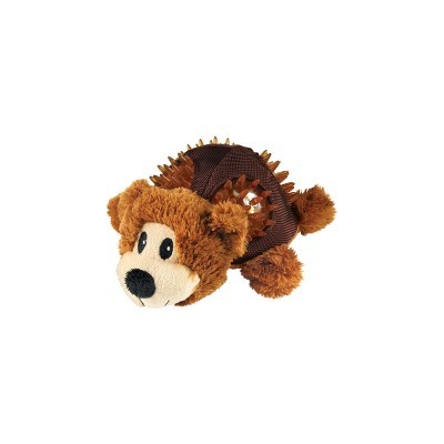 Brinquedo de peluche castanho em forma de urso com textura picante no corpo