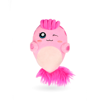 Pelúcia rosa de peixe com barbatana e cauda peluda cor de rosa