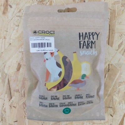 Pacote de snacks Croci Happy Farm com ilustração de pato e banana
