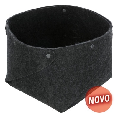 Cesto de armazenamento quadrado em tecido cinza escuro com botão e etiqueta vermelho NOVO