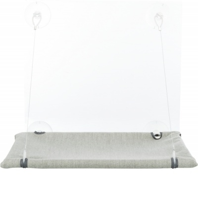 Rede para gato cinzenta com ventosas transparentes