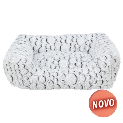 Cama para animais de estimação cinza claro com textura de bolhas e selo vermelho NOVO