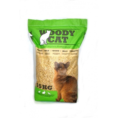 Saco de madeira para gatos WOODY CAT de 15 kg com imagem de gato