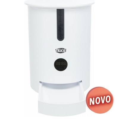 Distribuidor automático de comida para animais branco com visor digital e selo NOVO