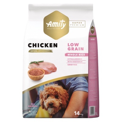 Pacote de ração para cães Amity Super Premium Chicken Low Grain 14 kg