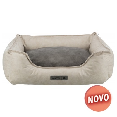 Cama para animais bege e cinza com etiqueta home VITAL e selo NOVO