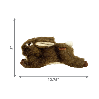 Pelúcia em forma de coelho castanho com orelhas claras e cauda branca