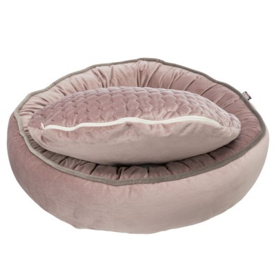 Cama redonda de veludo rosa claro para animais