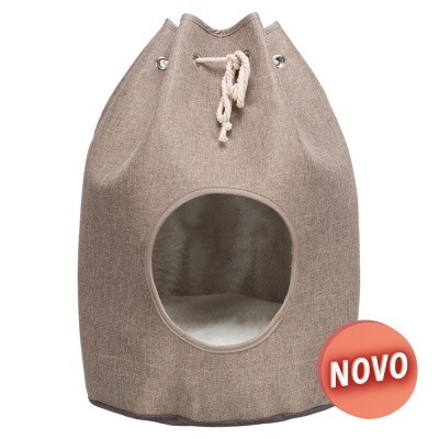 Abrigo para animais tecido castanho claro com abertura oval e cordão