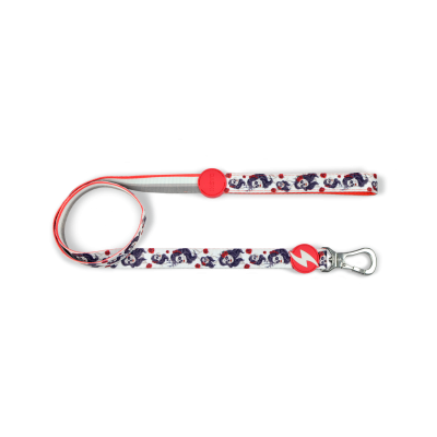 Trela para cão com padrão de pandas e detalhes vermelhos