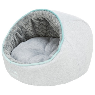 Cama cinzenta para animais com interior trançado cinzento escuro e almofada cinzenta