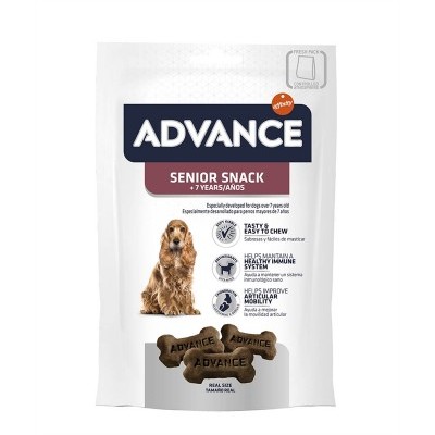 Embalagem branca de snacks para cães ADVANCE Senior Snack com biscoitos em forma de ossos