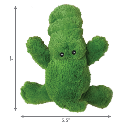 Pelúcia verde em forma de crocodilo com olhos pretos