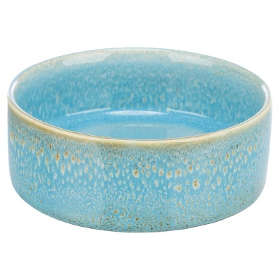 Tigela azul redonda em cerâmica com textura brilhante