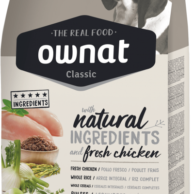 Saco de ração Ownat Classic Light para cães com ingredientes naturais e sem conservantes