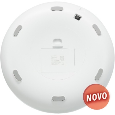 Dispositivo redondo branco com almofadas cinzentas e selo 'NOVO'