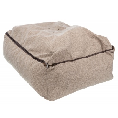 pufe retangular tecido bege com fecho