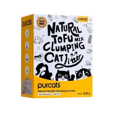 Caixa amarela e branca de areia para gato da Purcats Natural Tofu Mix Clumping Cat Litter 5,6 kg