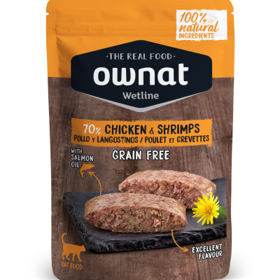 Pacote de comida húmida Ownat Wetline para gatos com ingredientes naturais