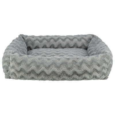 Cama para animais cinza felpudo com padrão ondulado