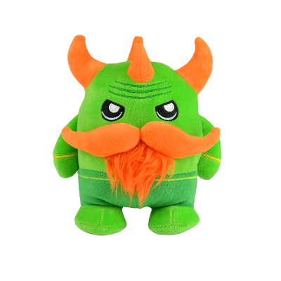 Pelúcia de criatura verde com chifres e barba laranja