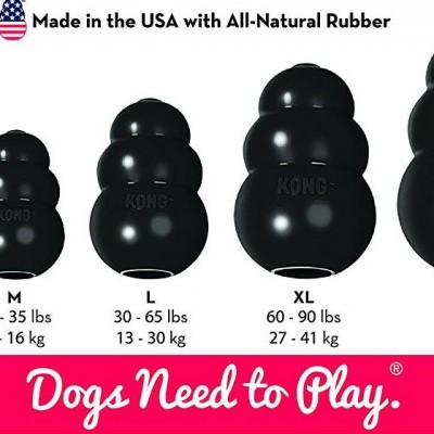 Brinquedos de borracha para cães KONG em vários tamanhos com indicação de peso