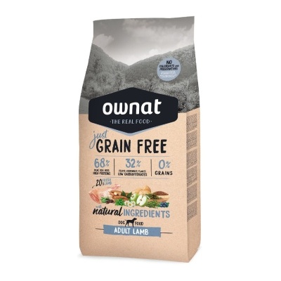 Saco de ração Ownat Just Grain Free Adult Lamb para cães