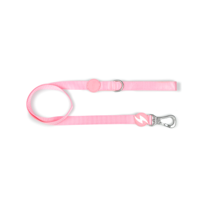 trela para cão rosa em nylon com mosquetão e argola metálica