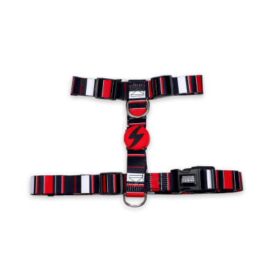 Coleira peitoral listrada para animal com emblema de raio