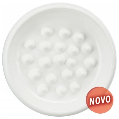 Prato redondo branco com elevações e selo NOVO