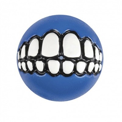 Bola azul com desenho de dentes sorridentes em preto e branco