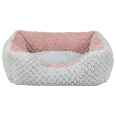 Cama para animal de estimação cinza e rosa com textura acolchoada