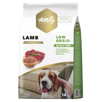 Saco de ração Amity Super Premium sabor cordeiro para cães 14 kg