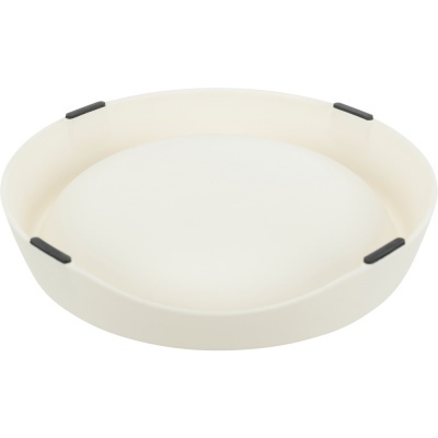 Tabuleiro redondo branco com suportes pretos na borda